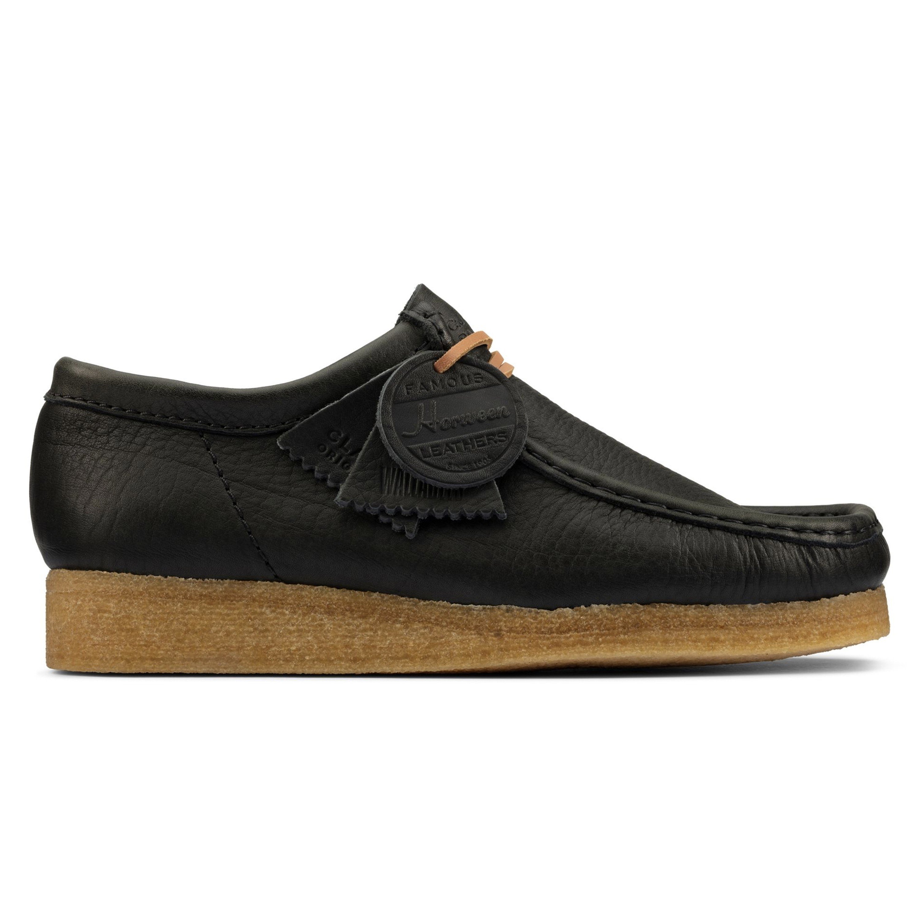 Wallabee shoes black leather sales