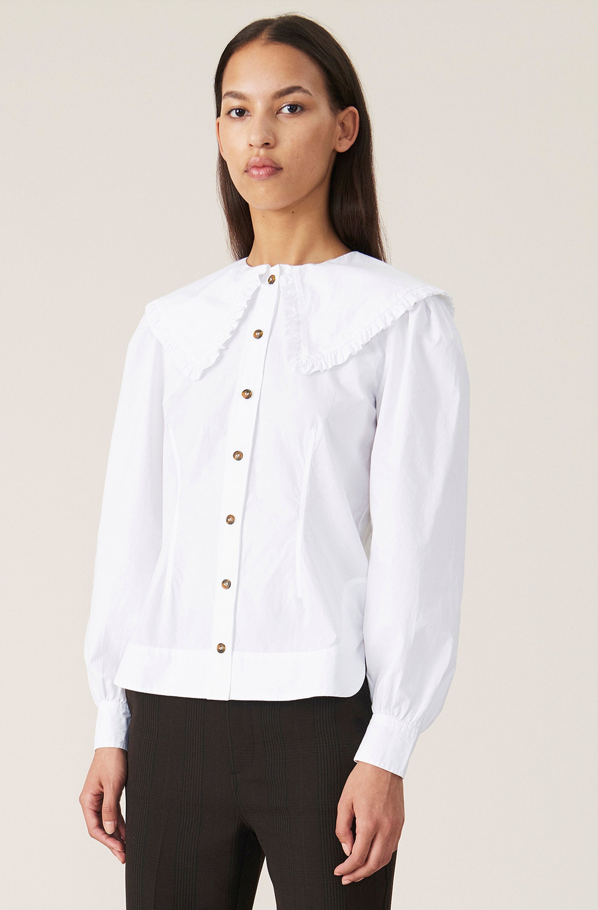 GANNI Cotton Poplin Fitted Shirt (Bright White) - F5500 - Consortium