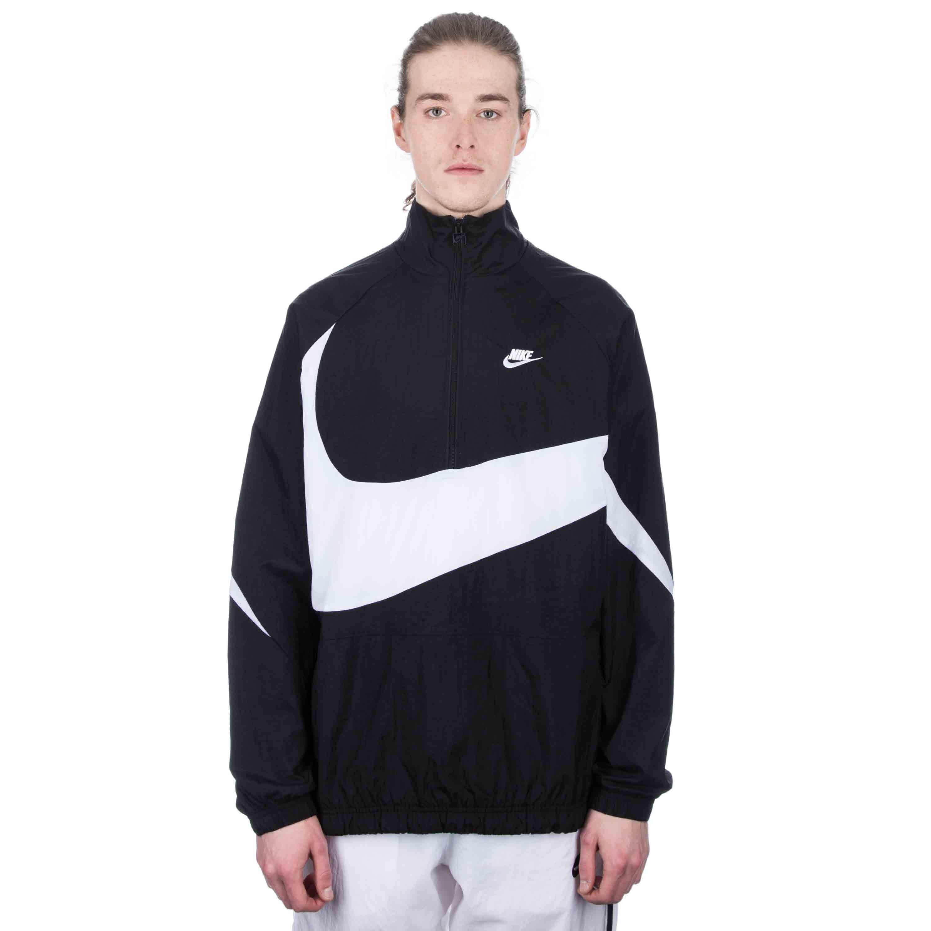 Nike Swoosh Woven Half-Zip Jacket (Black/White/White) - Consortium.