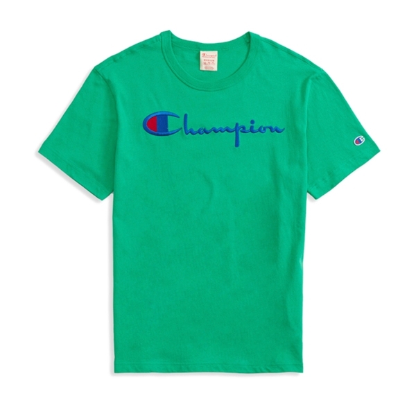 Champion Reverse Weave Script Applique Crew Neck T-Shirt (Green)