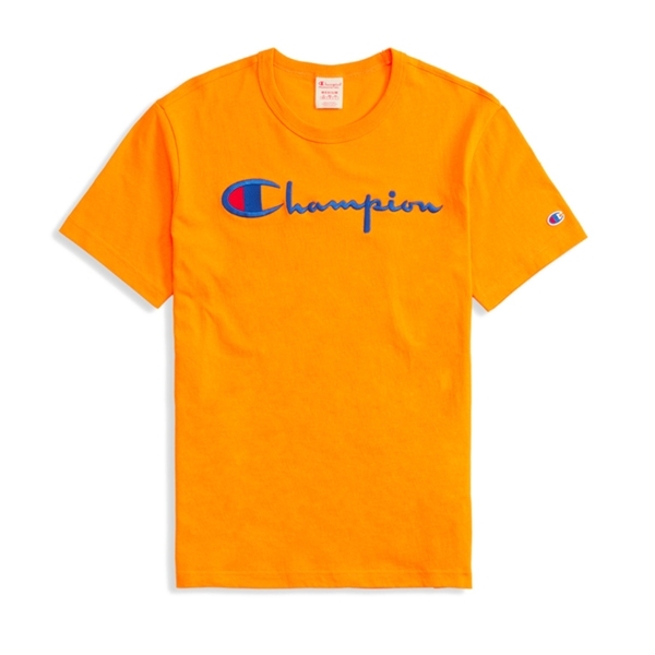 Champion Reverse Weave Script Applique Crew Neck T-Shirt (Orange)