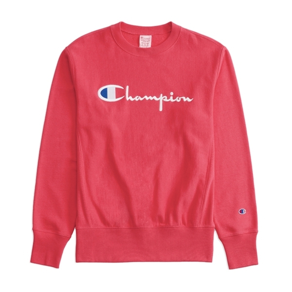Champion Reverse Weave Script Applique Crew Neck Sweatshirt (Hot Pink)