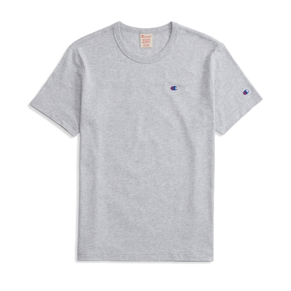 Champion Reverse Weave Script Logo Back Crew Neck T-Shirt (Light Oxford Grey)