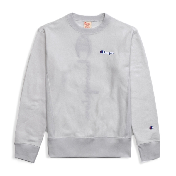 Champion Reverse Weave Vertical Script Applique Crew Neck Sweatshirt (Light Oxford Grey)