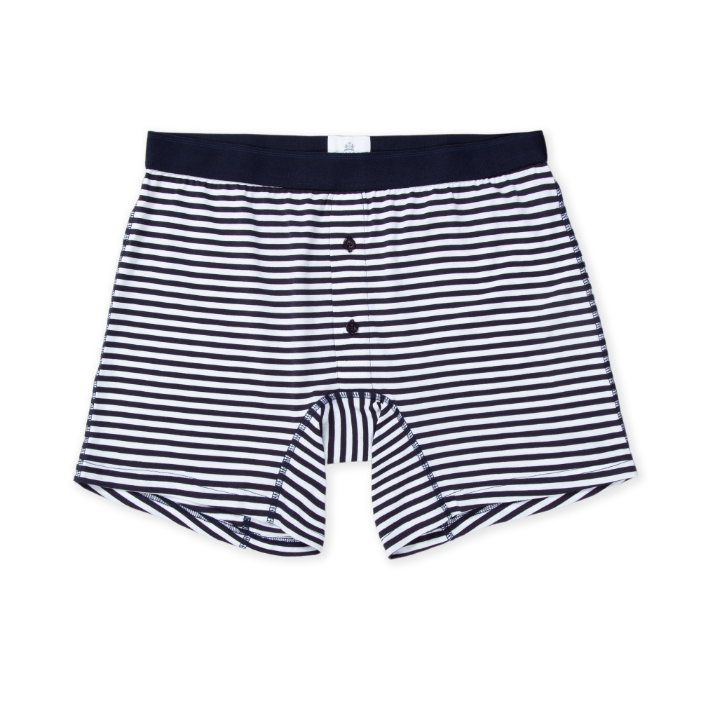 Sunspel Stripe Two Button Boxer Shorts (Navy/White)