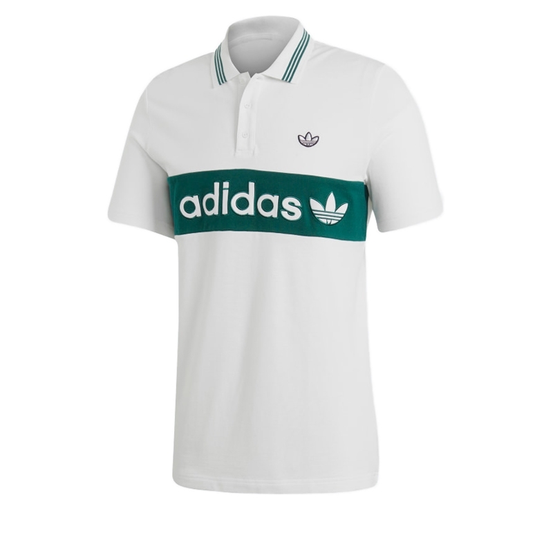 adidas Originals Samstag Colour Block Stripe Polo Shirt (White/Collegiate Green)