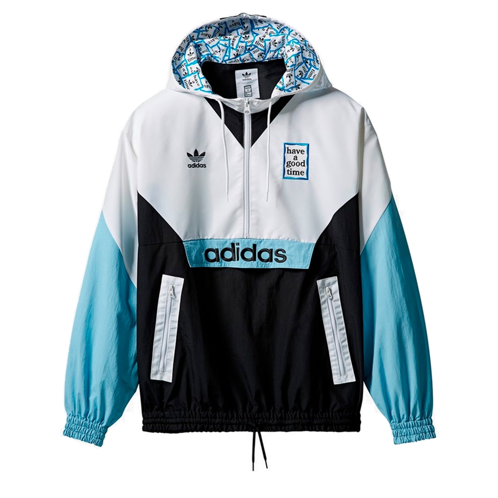 adidas Originals x have a good time Pullover Windbreaker (White/Black/Clear Blue)
