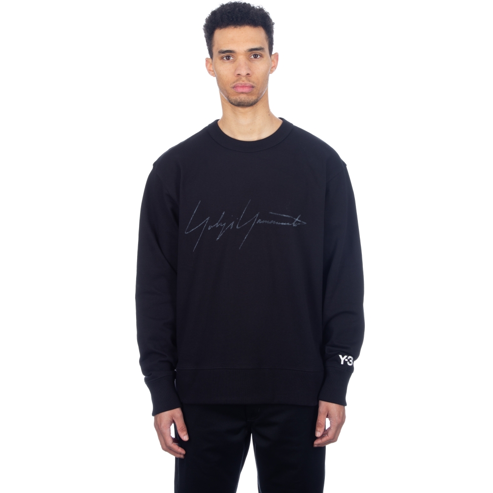adidas Y-3 Distressed Signature Crew Neck Sweatshirt (Black)