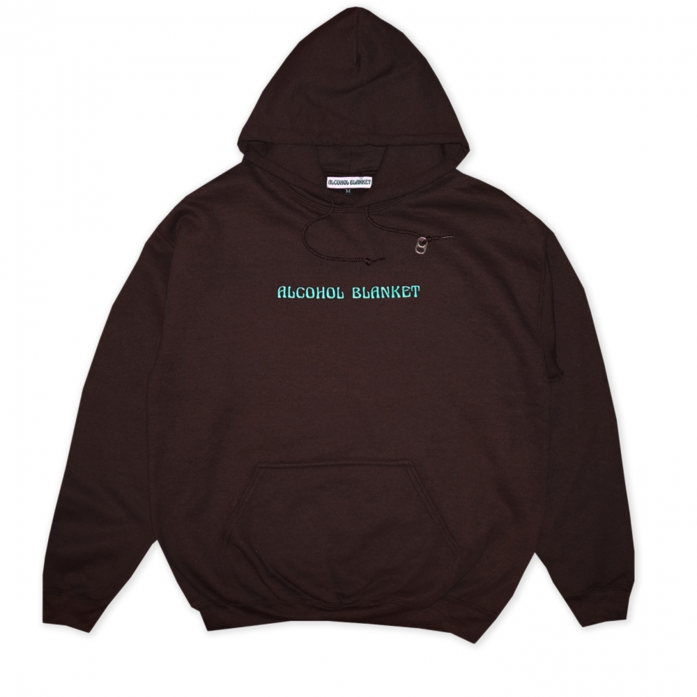 Alcohol Blanket Logo Embroidered Pullover Hooded Sweatshirt (Brown)