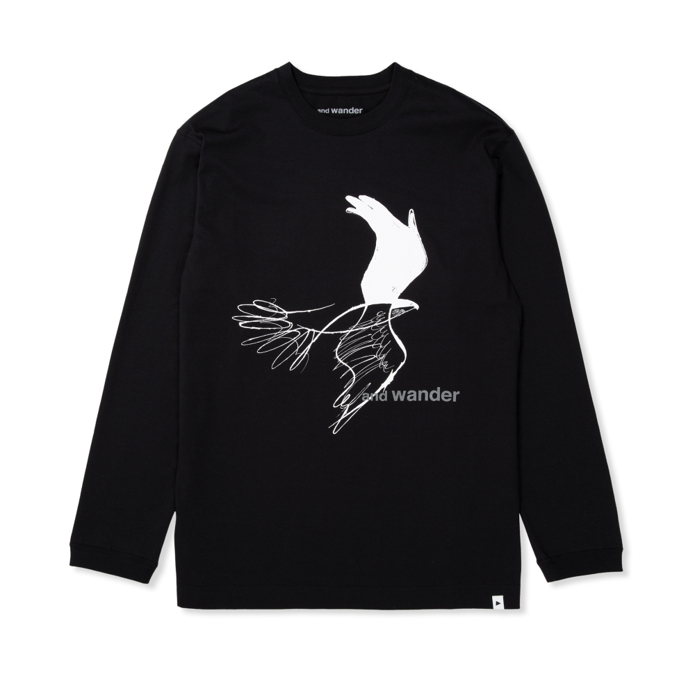 and wander Bird Printed Long Sleeve T-Shirt (Black)