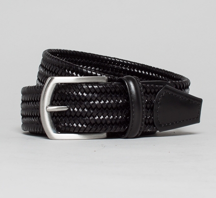 Anderson's Elasticated Plaited Leather Belt (Black)