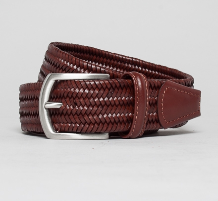 Anderson's Elasticated Plaited Leather Belt (Dark Brown)