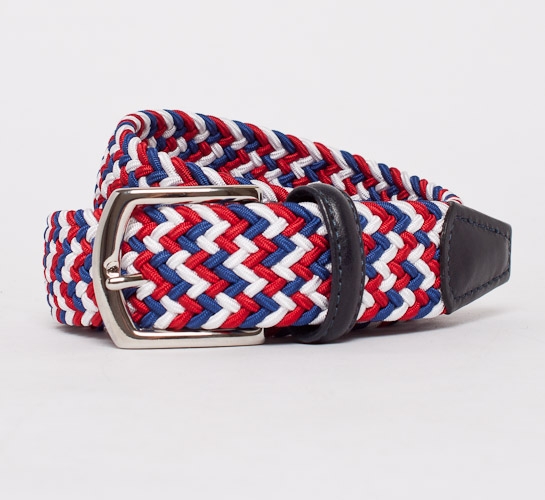 Anderson's Plaited Elasticated Belt (Red-White-Blue/Navy)