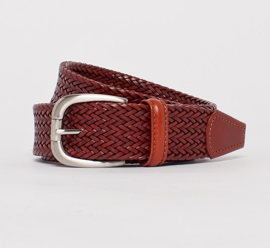 Anderson's Plaited Leather Belt (Mid Brown)