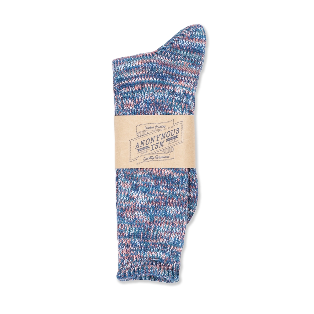 Anonymous Ism 5 Color Mix Crew Sock (Blue/Salmon)