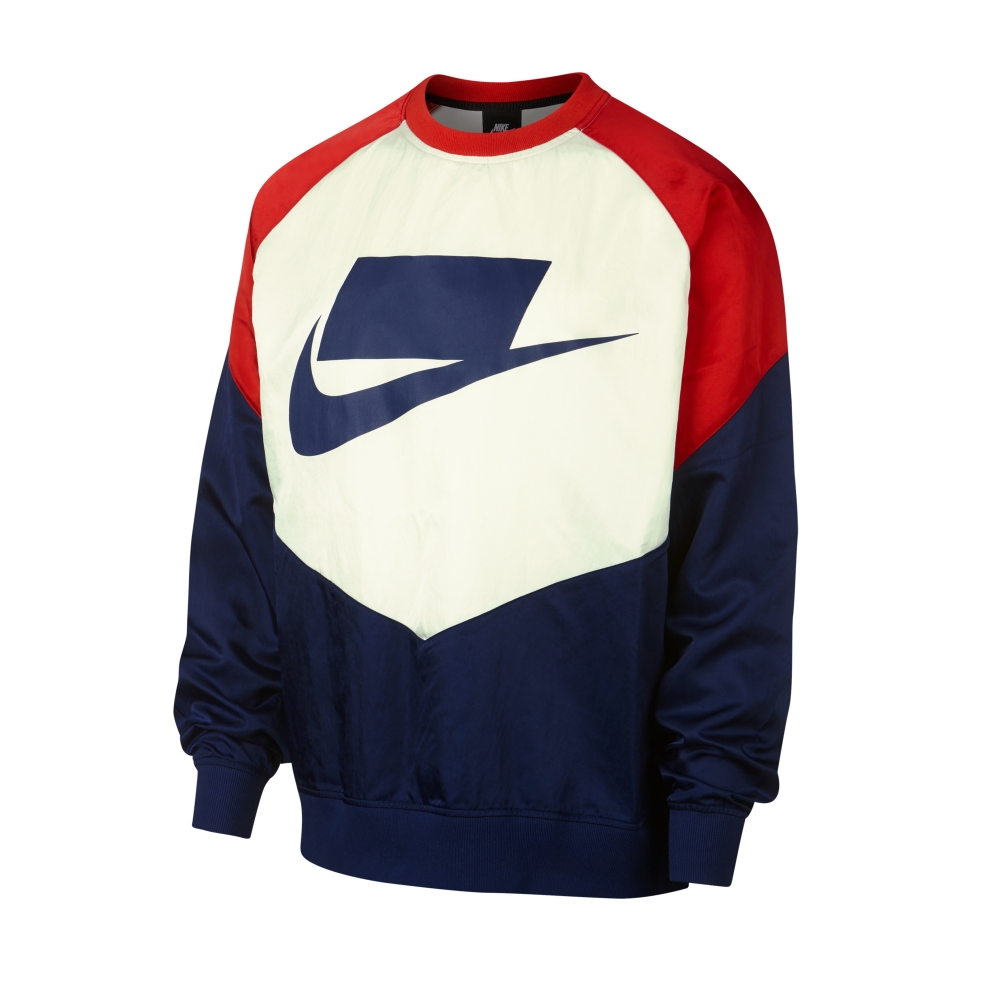 Nike Sportswear Woven Crew Neck Sweatshirt (Blue Void/University Red/Sail/Blue Void)