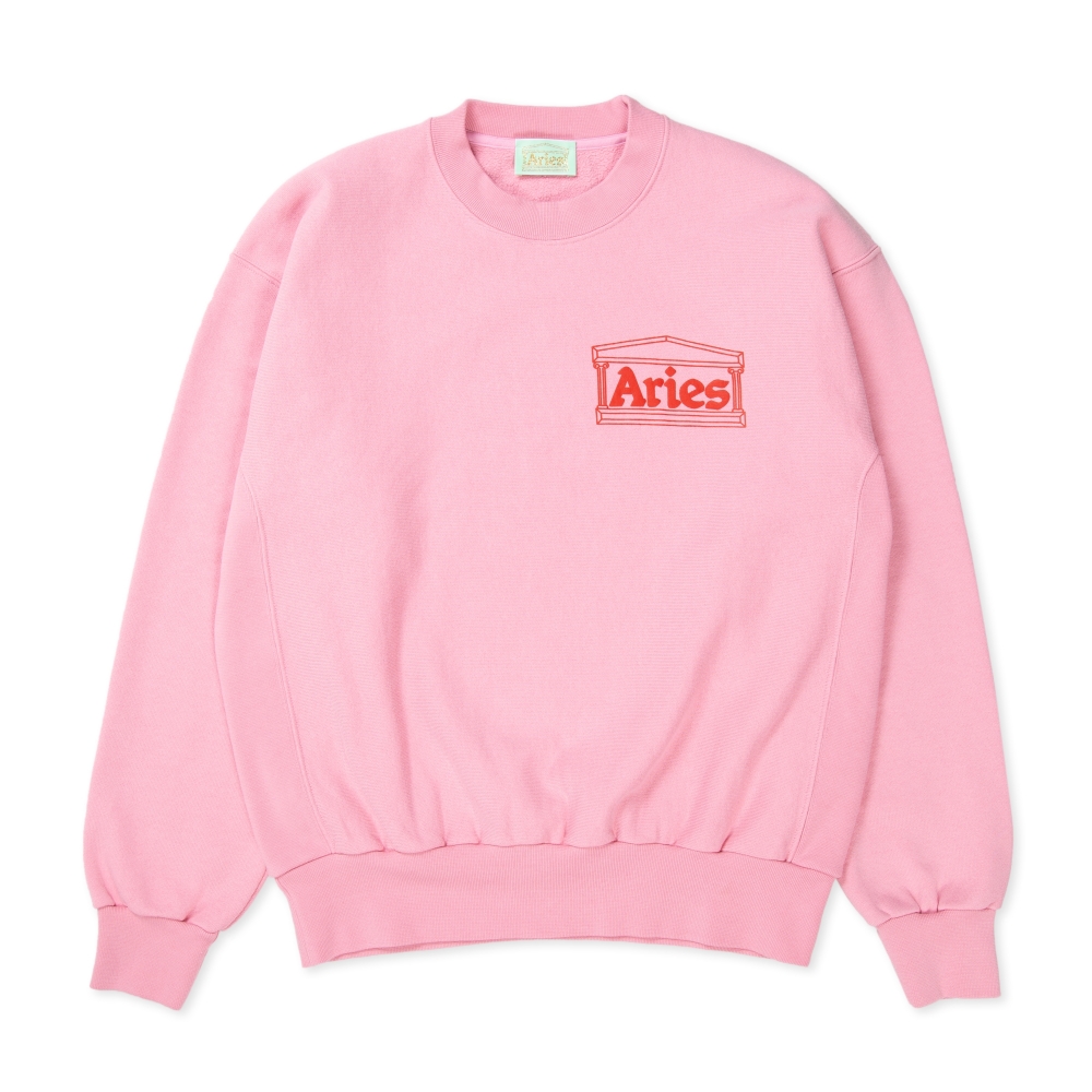 Aries Classic Cross Grain Temple Crew Neck Sweatshirt (Pink)