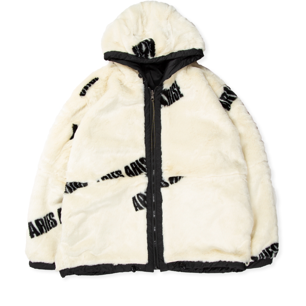Aries Reversible Fur Hooded Jacket (Black/Black/White Fur)