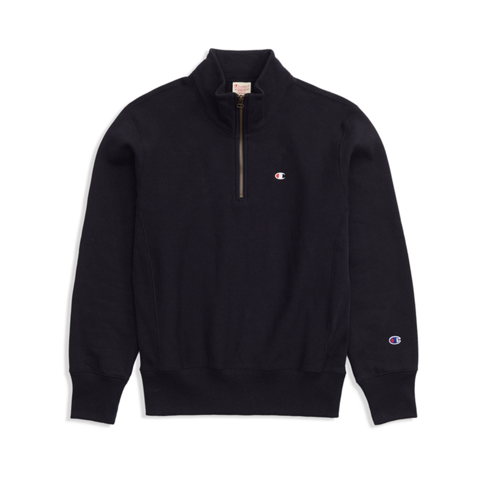 Champion Reverse Weave Half Zip-Through Turtleneck Sweatshirt (Black)
