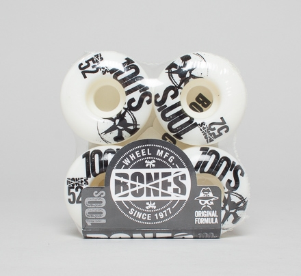 Bones 100's OG Skateboard Wheels 52mm V1 (White)