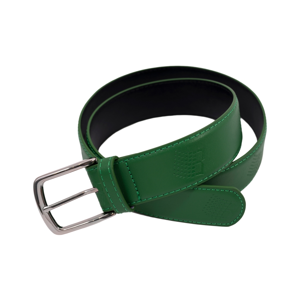 Bronze 56k B Logo Embossed Leather Belt (Green)