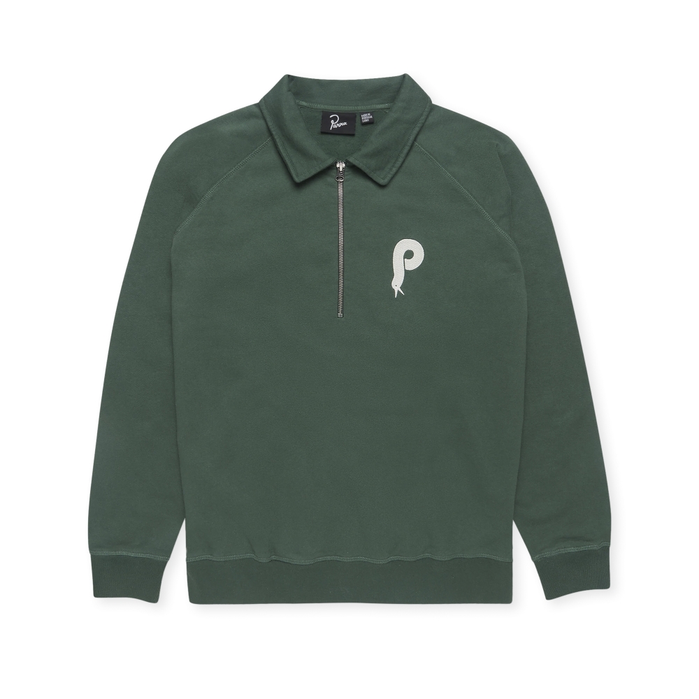 by Parra Birdface Font P Half Zip Polo Sweatshirt (Green)