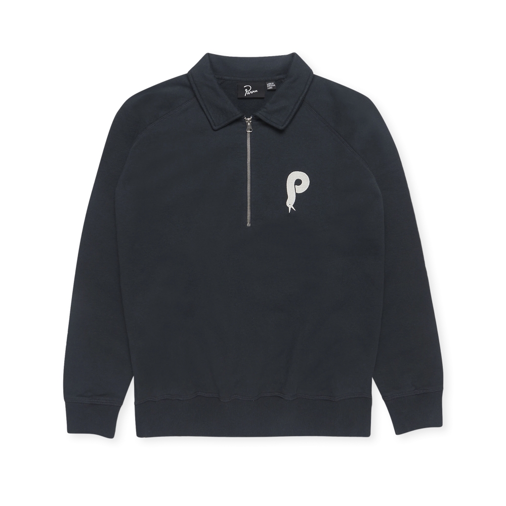 by Parra Birdface Font P Half Zip Polo Sweatshirt (Navy Blue)
