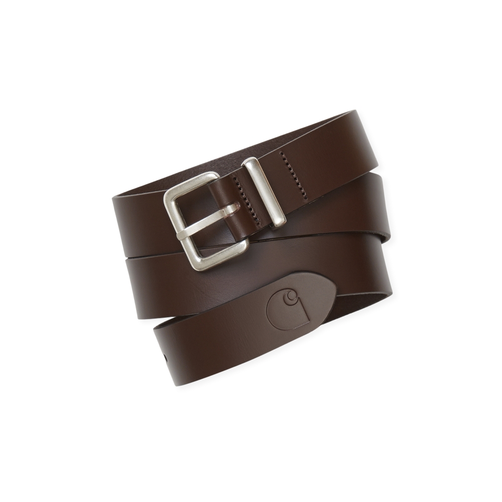 Carhartt WIP Logo Belt (Leather Dark Brown/Silver)