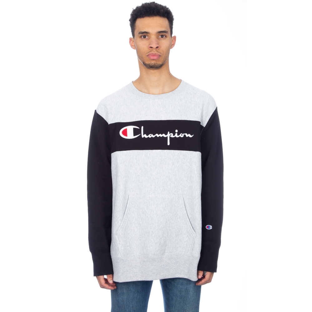 Champion Reverse Weave Block Crew Neck Sweatshirt (Light Oxford Grey/Black)