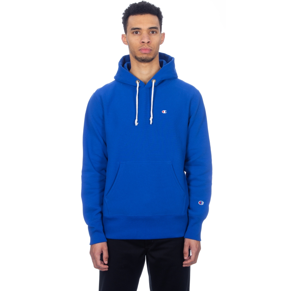 Champion Reverse Weave Hood Script Applique Pullover Hooded Sweatshirt (Blue)