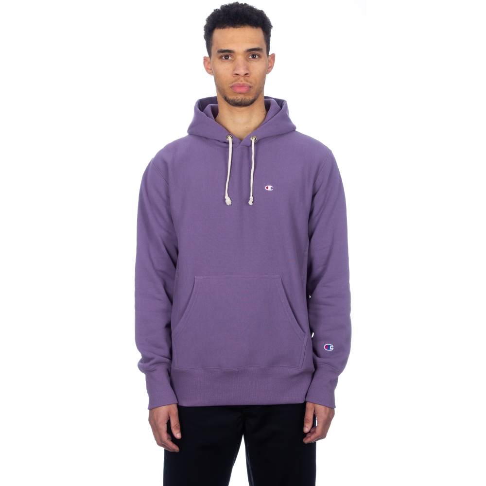 Champion Reverse Weave Hood Script Applique Pullover Hooded Sweatshirt (Purple)