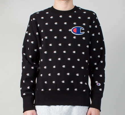 Champion Reverse Weave Multi Print Crew Neck Sweatshirt (Black)