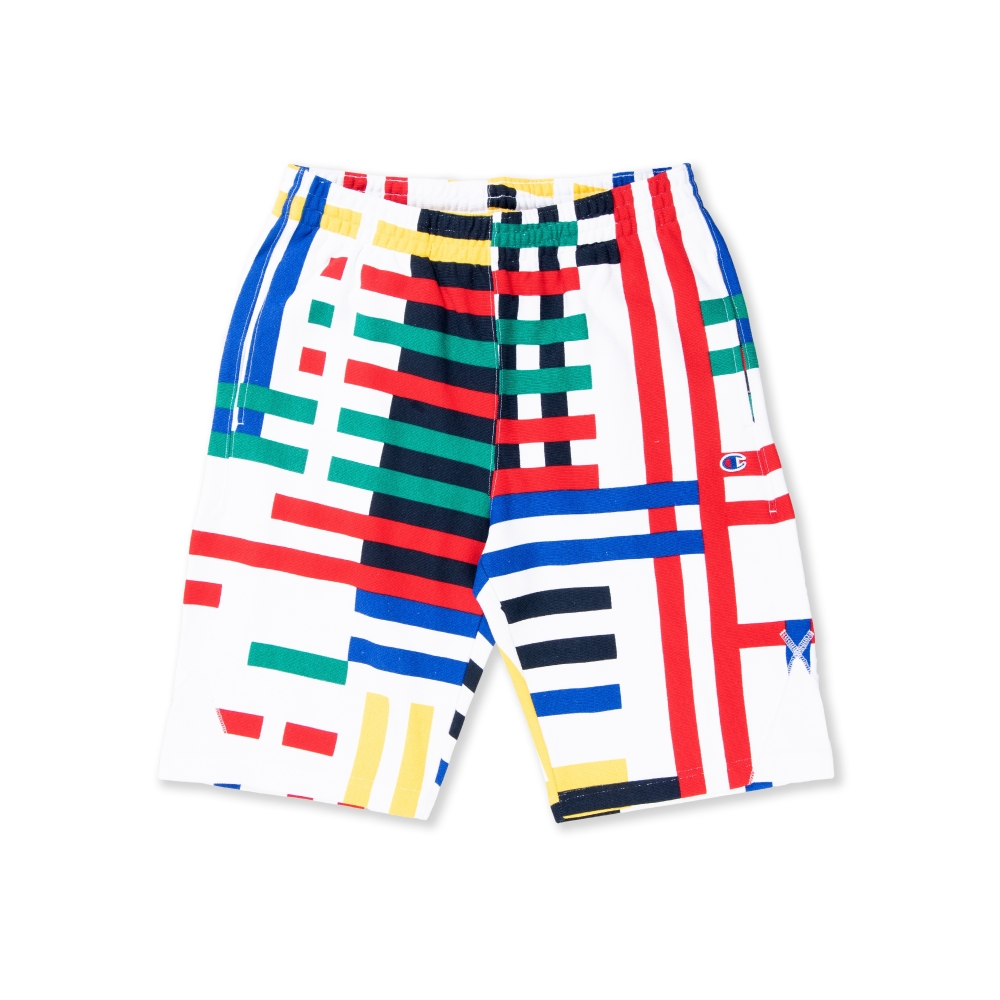 Champion Reverse Weave Multi Stripe Long Bermuda Shorts (White/Multi)
