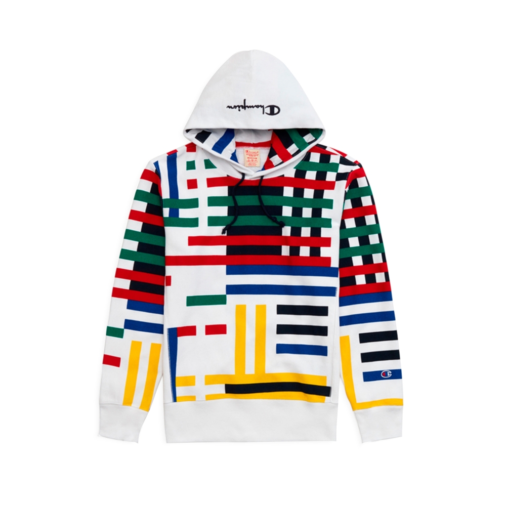 Champion Reverse Weave Multi Stripe Pullover Hooded Sweatshirt (White/Multi)