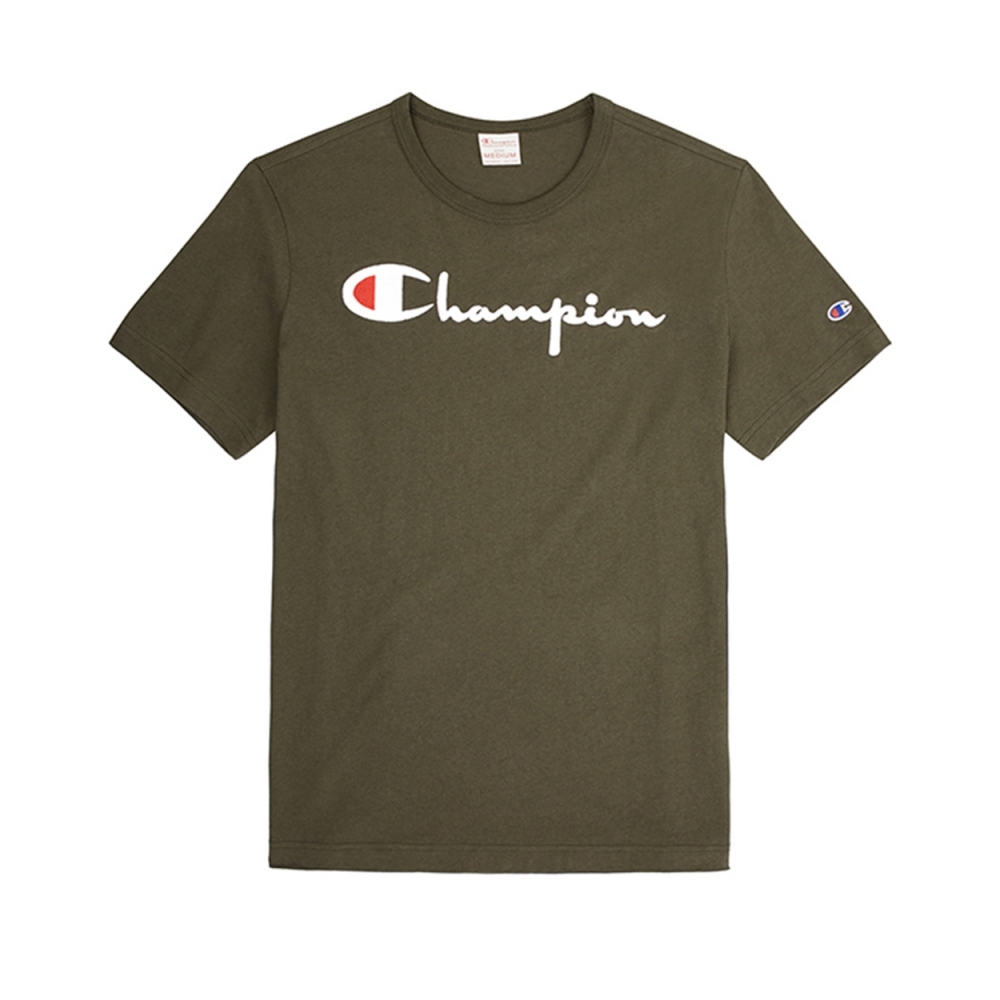 Champion Reverse Weave Script Applique Crew Neck T-Shirt (Forest Green)