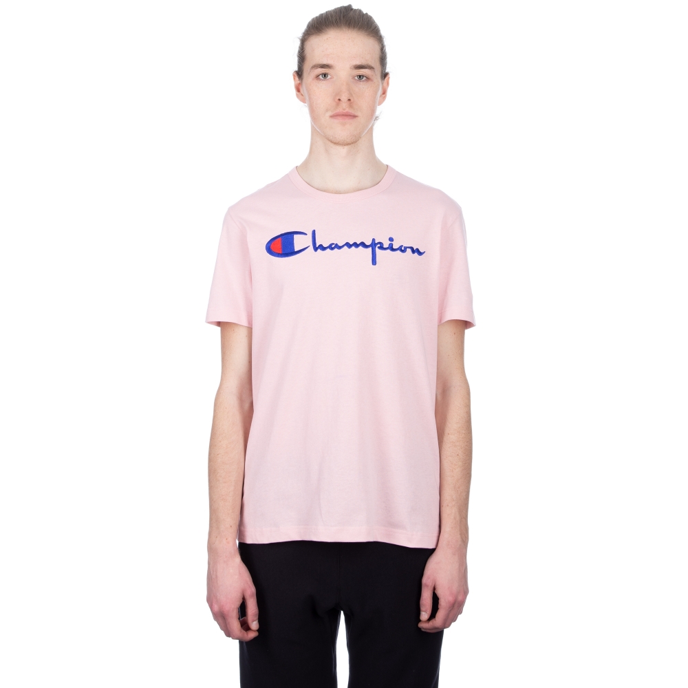Champion Reverse Weave Script Applique Crew Neck T-Shirt (Pink)