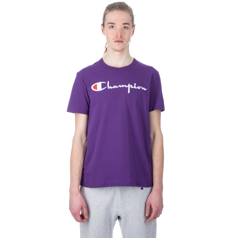 Champion Reverse Weave Script Applique Crew Neck T-Shirt (Purple)