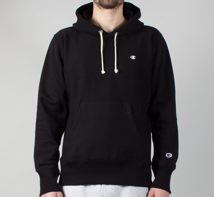 Champion Reverse Weave Small C Pullover Hooded Sweatshirt (Black)