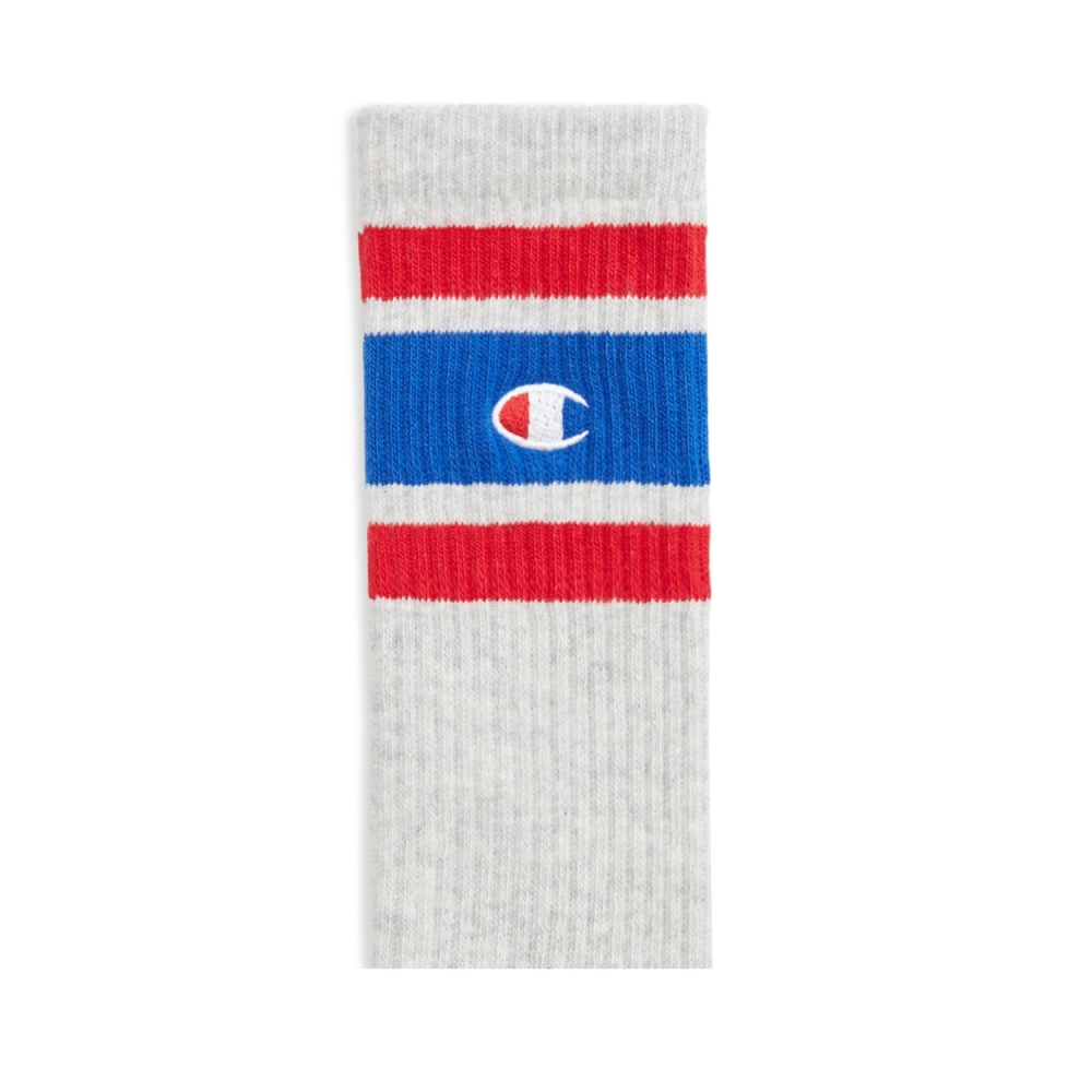 Champion Reverse Weave Stripe Ribbed Crew Sock (Light Grey)