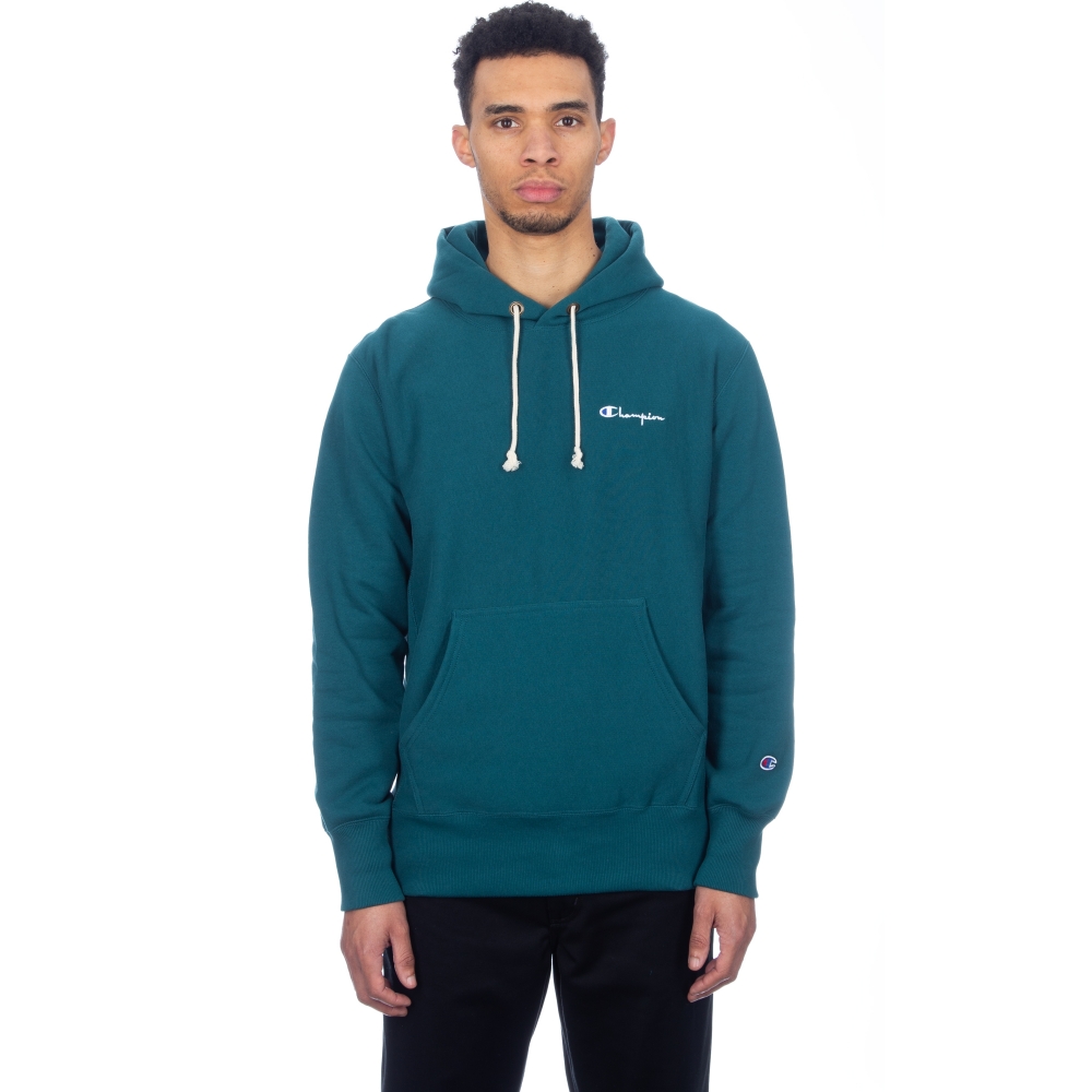 Champion Reverse Weave Small Script Applique Pullover Hooded Sweatshirt (Teal)