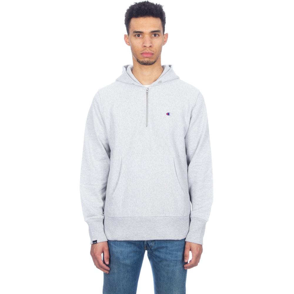 Champion x Beams Half-Zip Pullover Hooded Sweatshirt (Light Oxford Grey)