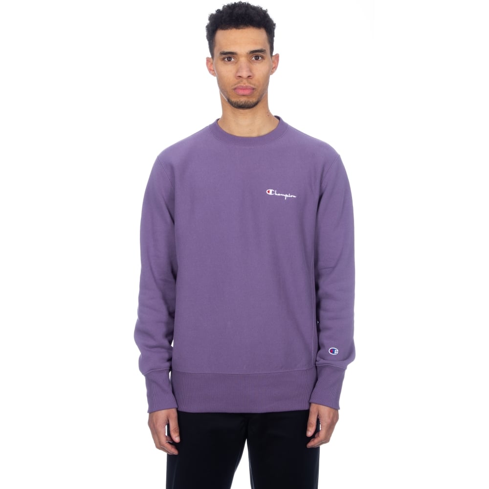 Champion Reverse Weave Script Logo Crew Neck Sweatshirt (Purple)