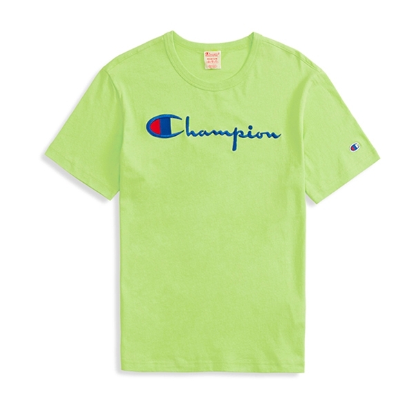 Champion Reverse Weave Script Applique Crew Neck T-Shirt (Lime)