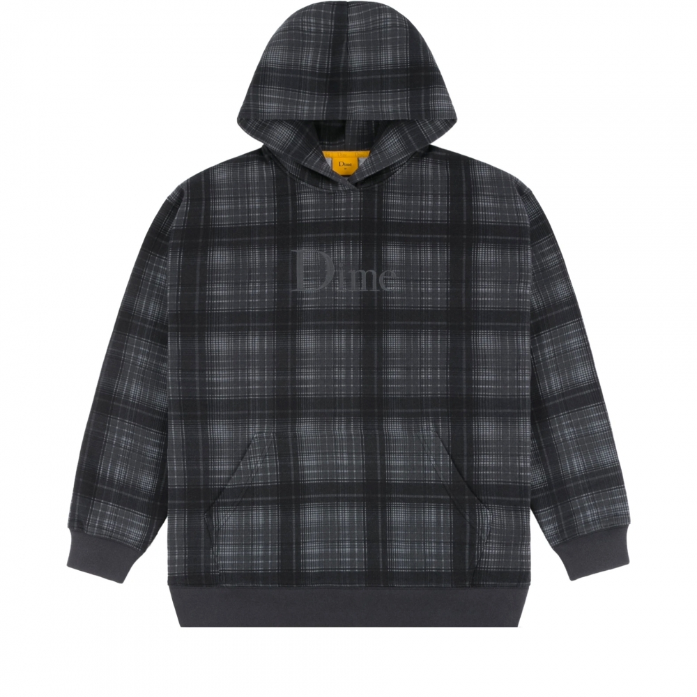 Dime Classic Plaid Embroidered Pullover Hooded Sweatshirt (Black)