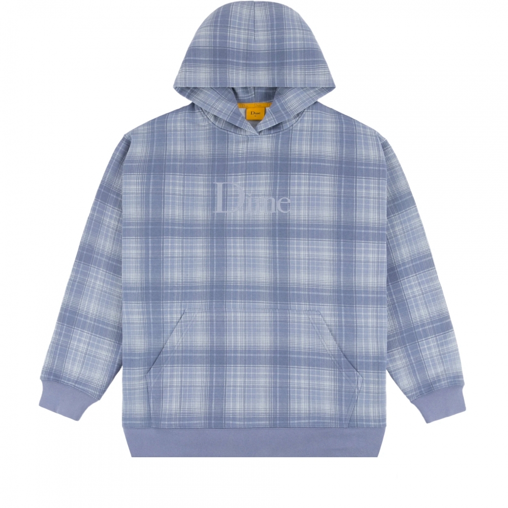 Dime Classic Plaid Embroidered Pullover Hooded Sweatshirt (Blue)