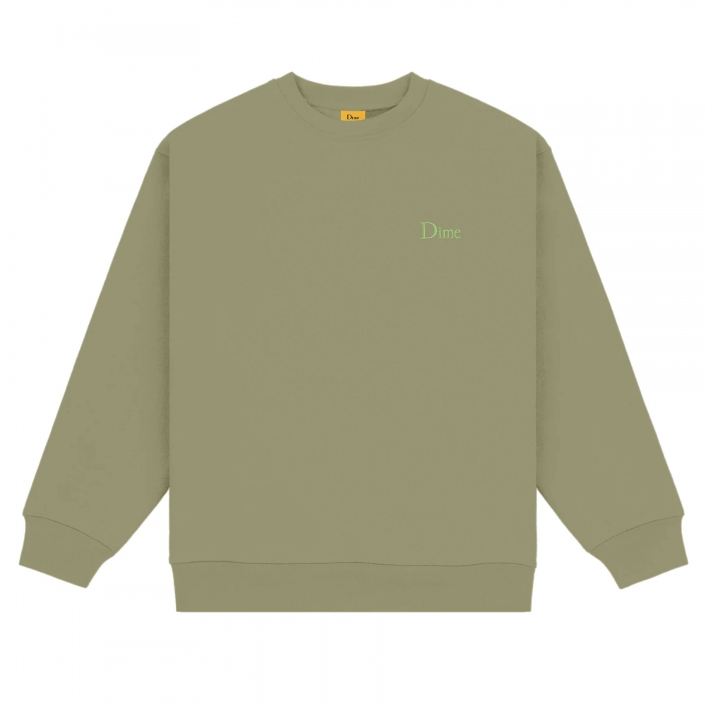 Dime Classic Small Logo Embroidered Crew Neck Sweatshirt (Army Green)