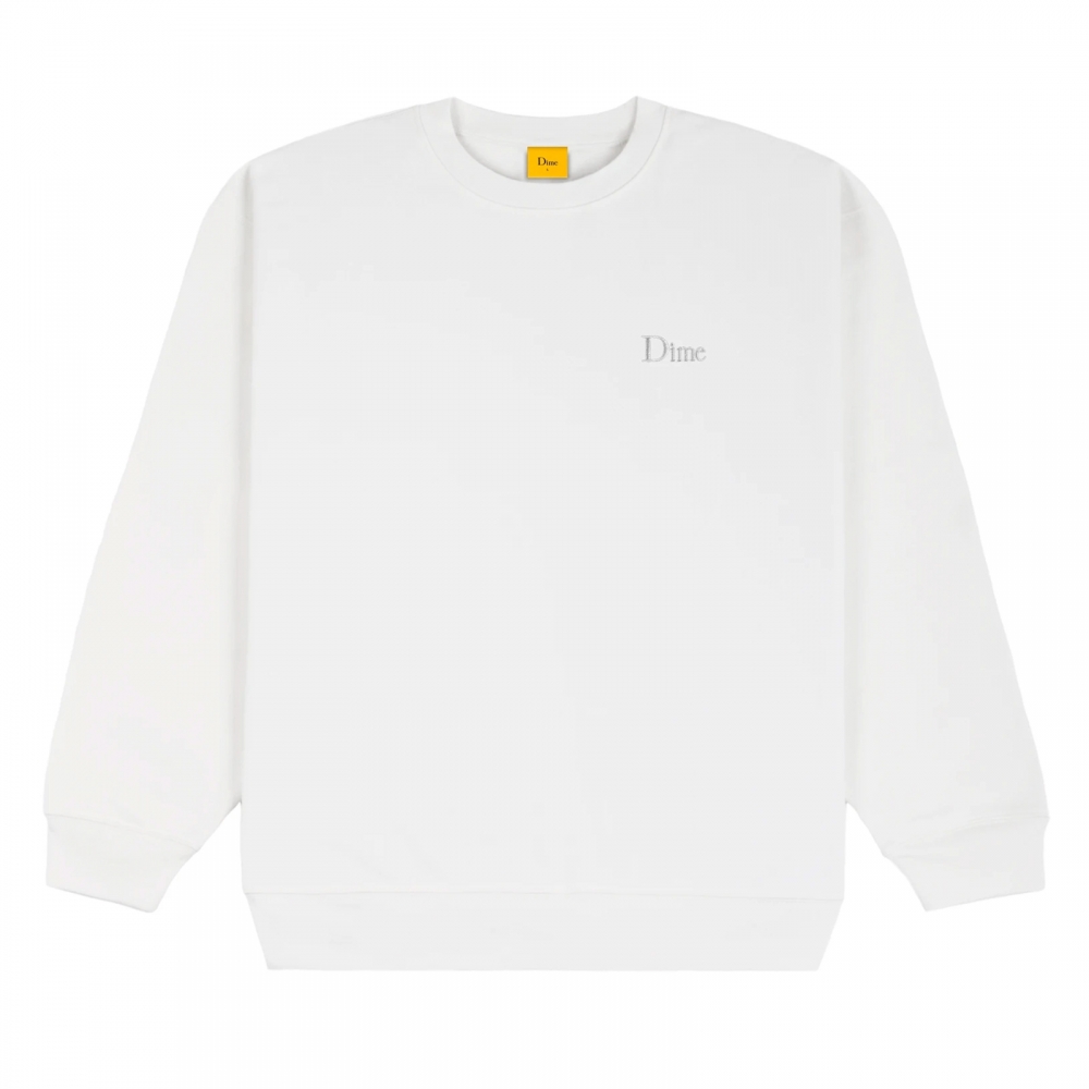 Dime Classic Small Logo Embroidered Crew Neck Sweatshirt (White)