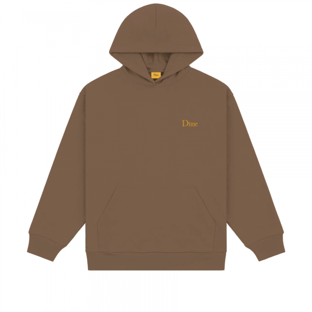 Dime Classic Small Logo Embroidered Pullover Hooded Sweatshirt (Brown)
