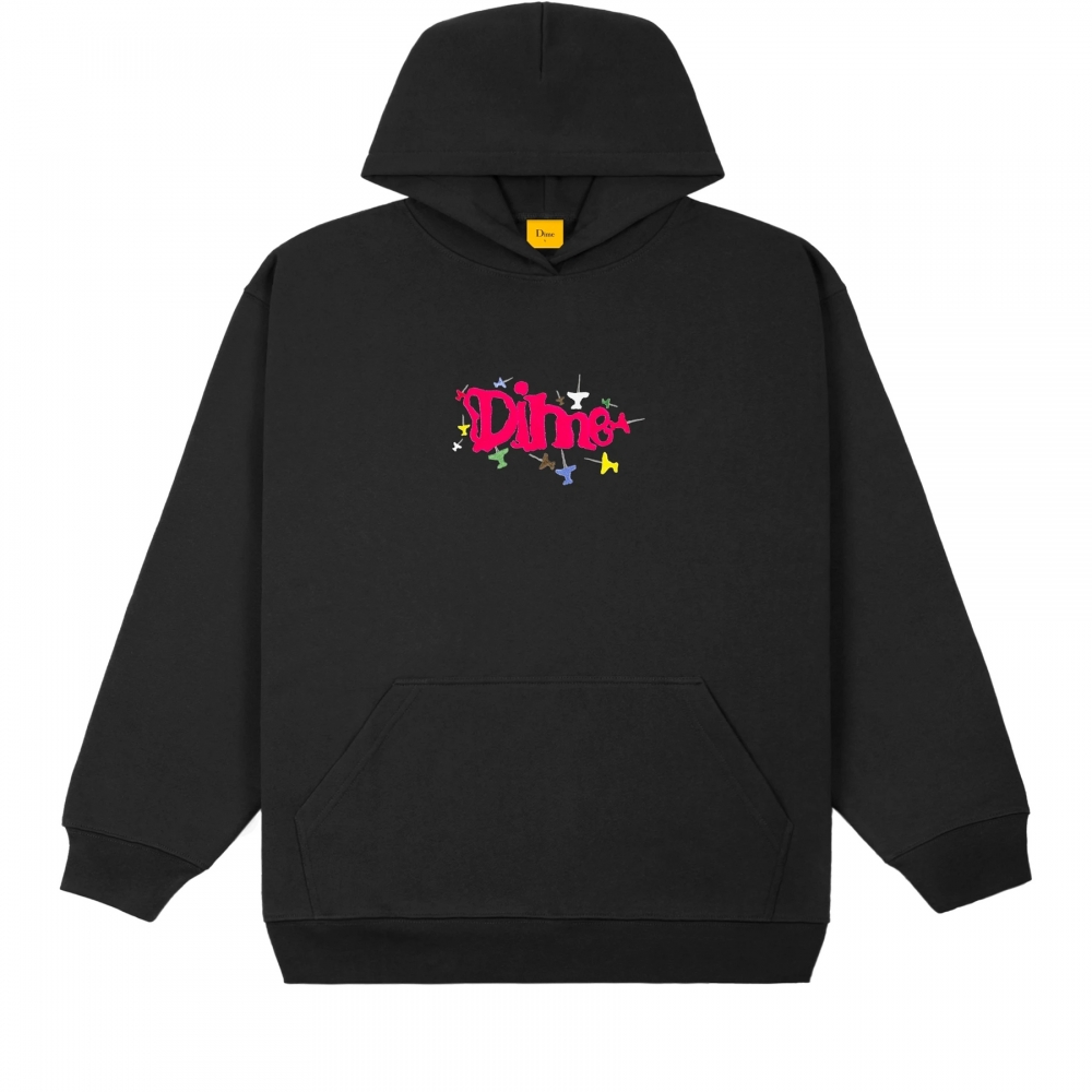 Dime Pin Embroidered Pullover Hooded Sweatshirt (Black)