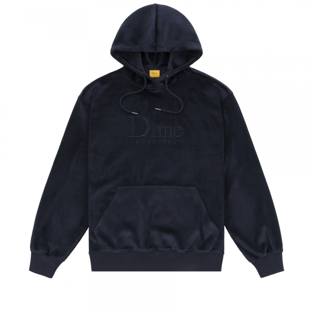 Dime Velour Classic Embroidered Pullover Hooded Sweatshirt (Navy)